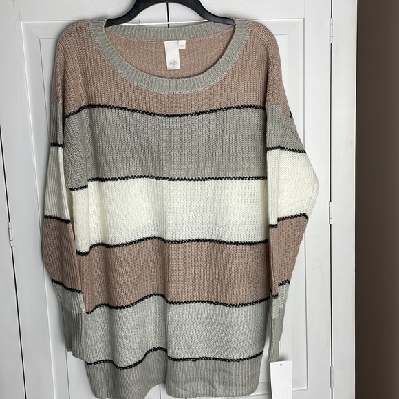 Ady P Striped Color Block Sweater Pink White Gray Cream Tan Size Large - Picture 1 of 9